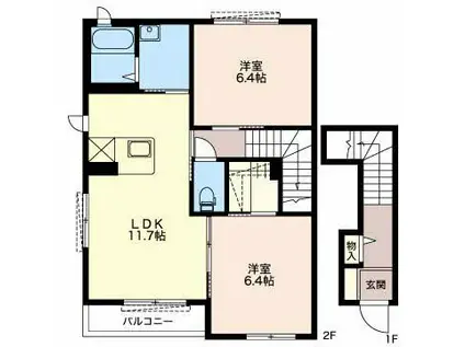 ＪＲ東海道本線 舞阪駅 徒歩9分 2階建 築19年(2LDK/2階)の間取り写真