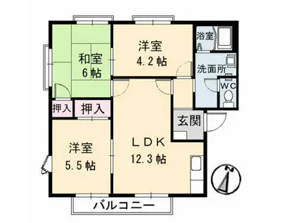 フレグランス阿賀南 A棟(3LDK/2階)の間取り写真