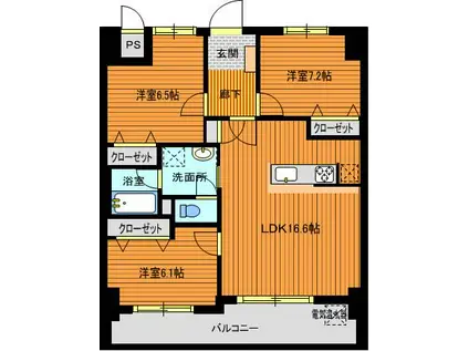 マリンコートII(3LDK/5階)の間取り写真