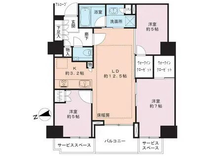 プラウドタワー芝浦(3LDK/19階)の間取り写真