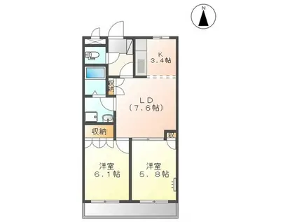 卯坂の杜(2LDK/2階)の間取り写真
