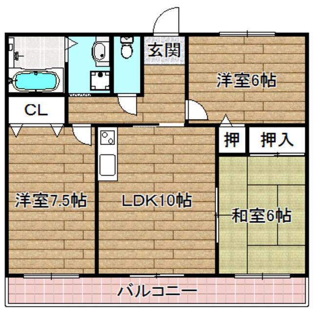 グランデ生野(3LDK/3階)の間取り写真