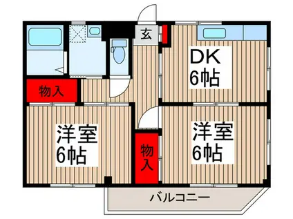 オキタハイツ(2DK/2階)の間取り写真
