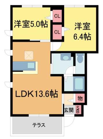 シャーメゾン樋ノ口 A棟(2LDK/1階)の間取り写真