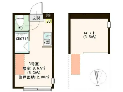 オードリー22(ワンルーム/1階)の間取り写真