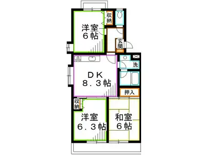 コンフォート三鷹台(3DK/1階)の間取り写真
