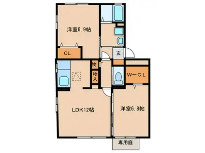 ヴェルジェII(2LDK/1階)の間取り写真