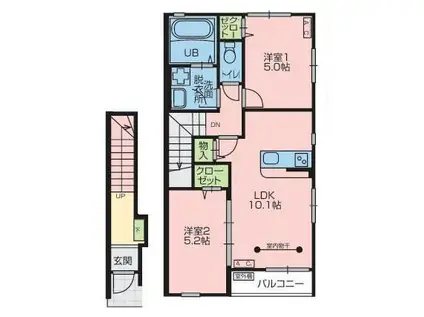 K A棟(2LDK/2階)の間取り写真