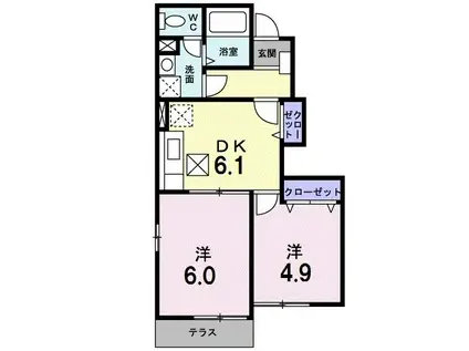 ラフィネC(2DK/1階)の間取り写真