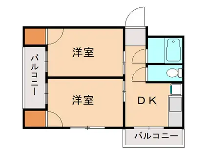 スウィートネスコート姪浜(2DK/2階)の間取り写真