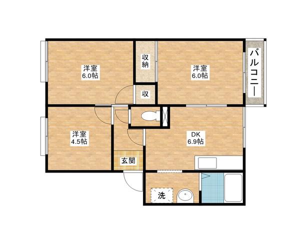 シティパレス南(3DK/2階)の間取り写真