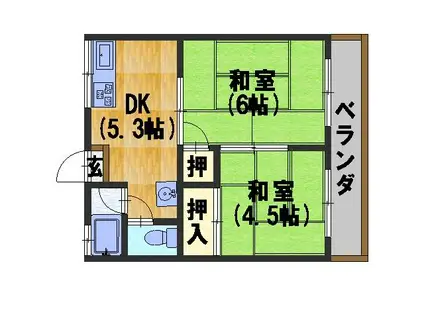 中野ハイツ(2DK/2階)の間取り写真