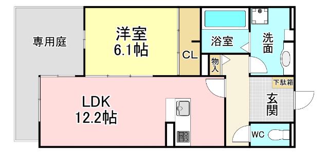 リシェス祇園(1LDK/1階)の間取り写真