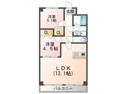 サンルーム桐山(2LDK/2階)の間取り写真