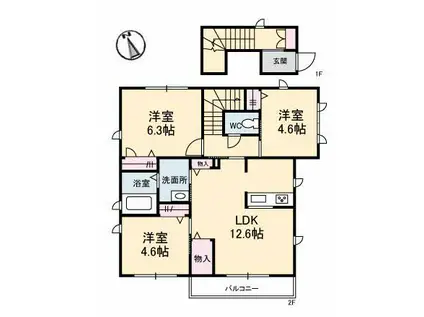 ＪＲ本四備讃線 茶屋町駅 徒歩9分 2階建 築11年(3LDK/2階)の間取り写真