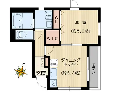 クレスト音羽(1DK/1階)の間取り写真