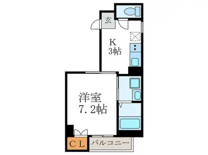 ゆいまーる新町(1K/4階)の間取り写真