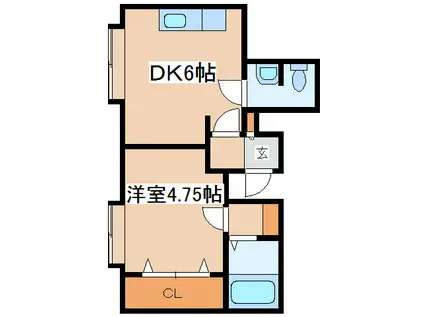 コーポ藤若草(1DK/2階)の間取り写真