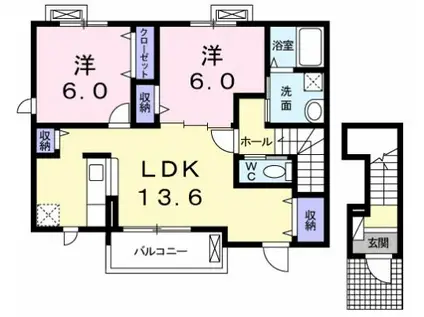 パルティール I(2LDK/2階)の間取り写真