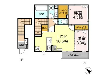D-ROOMリバーサイド 201(2LDK/2階)の間取り写真
