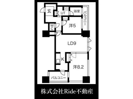 アルグラッドザ・タワー心斎橋(2LDK/15階)の間取り写真