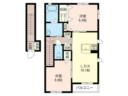 スカイビューA(2LDK/2階)の間取り写真