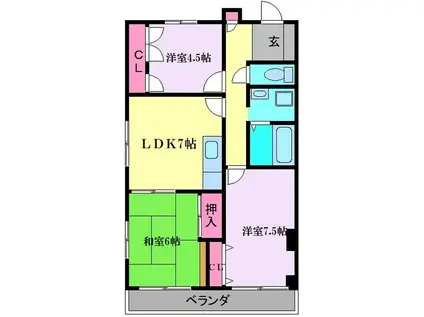 ミヤカーサ津久野(3LDK/3階)の間取り写真
