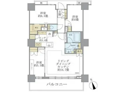 BRILLIA TOWER 聖蹟桜ヶ丘 BLOOMING RESIDE(3LDK/15階)の間取り写真
