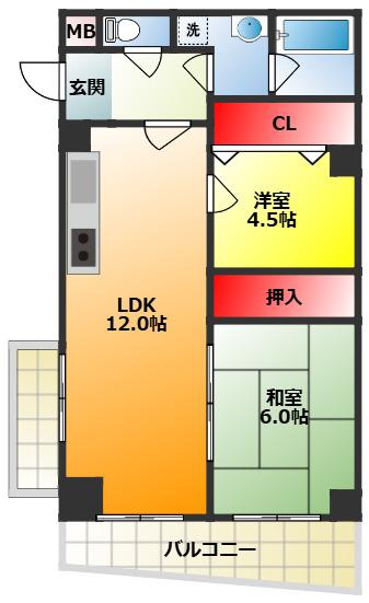 グランフェルティ(2LDK/4階)の間取り写真