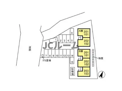 シャルムA(2DK/1階)の間取り写真