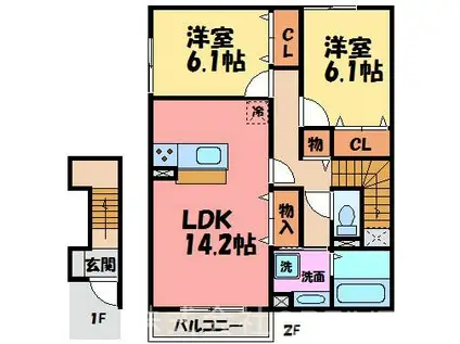 メゾン大の口(2LDK/2階)の間取り写真
