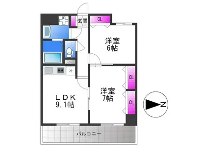 グランデュール林寺(2LDK/7階)の間取り写真