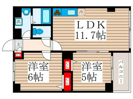 ベルドゥムール(2LDK/1階)の間取り写真