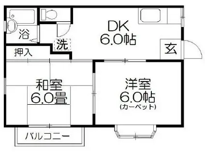 ビュークレスト(2DK/2階)の間取り写真