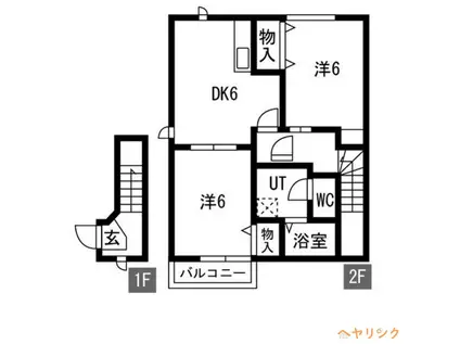 エバーグリーンハイツ(2DK/2階)の間取り写真