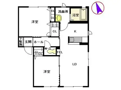 ガーデンコート  V棟(2LDK/1階)の間取り写真