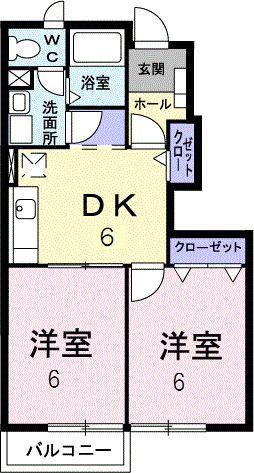エミネンスB(2DK/1階)の間取り写真