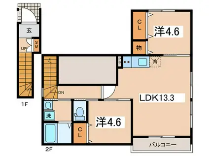 ウェルテラス矢口(2LDK/2階)の間取り写真