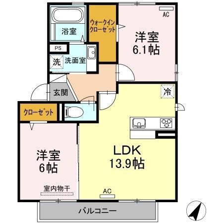 ヴァン ベール(2LDK/2階)の間取り写真