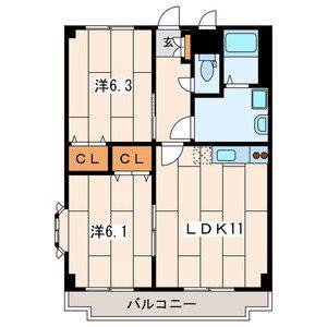 クレスタート2(2LDK/2階)の間取り写真