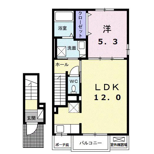 スール ソレイユ ココル I(1LDK/2階)の間取り写真