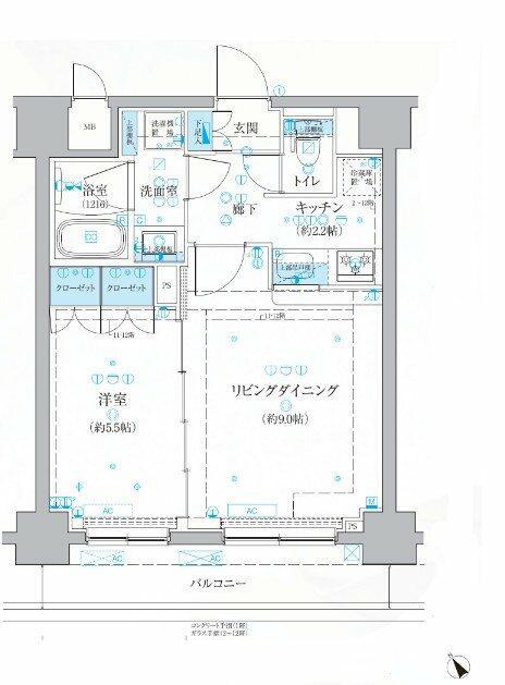 ベルシード梅島 ブランシュ(1LDK/9階)の間取り写真