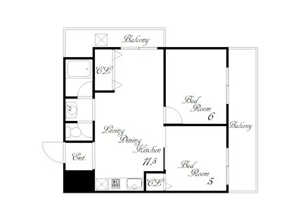 コーポ森本(2LDK/5階)の間取り写真