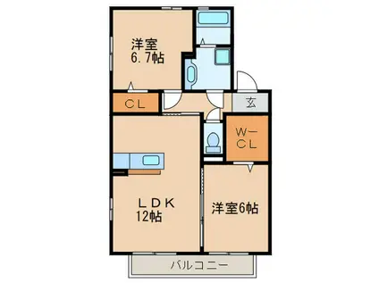 ガーネット幸(2LDK/2階)の間取り写真