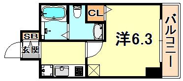 エステムプラザ神戸三宮ルクシア(1K/15階)の間取り写真