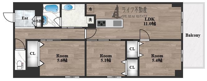 プレサンスNEO新深江リュミエル(3LDK/4階)の間取り写真