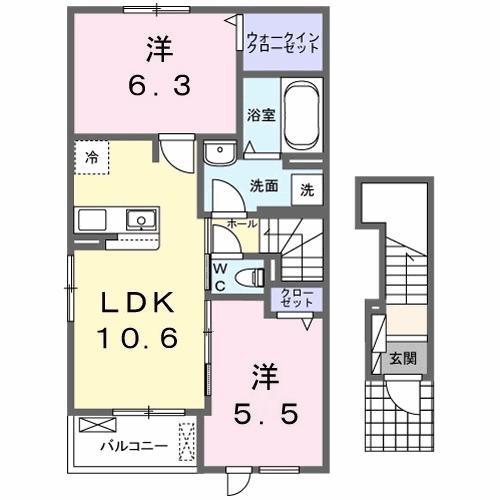 ジュライ・玉泉(2LDK/2階)の間取り写真