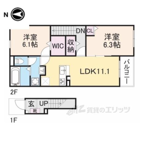 ハイフィールド3(2LDK/2階)の間取り写真