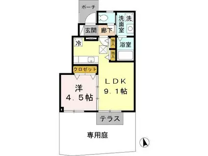 ラフィーネ林3(1LDK/1階)の間取り写真