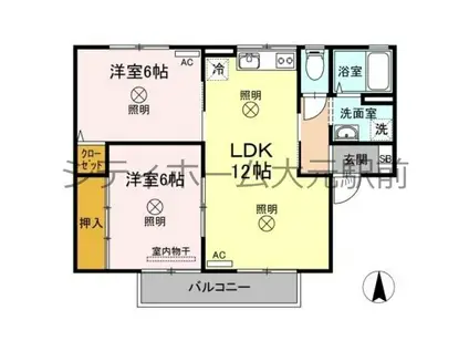 セントフランシスB棟(2LDK/2階)の間取り写真